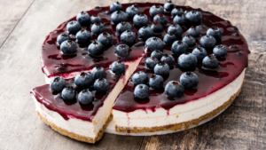 No-Bake Blueberry Cheesecake on wooden table